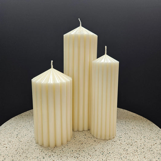 Large Pillar Ribbed Candles set of 3 The Antler Candle Company