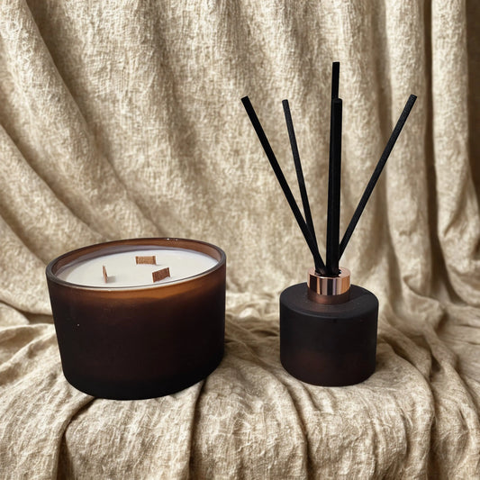Frosted Amber set: Autumn reed diffuser and candle The Antler Candle Company