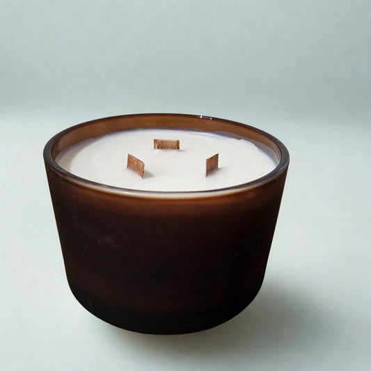Frosted Amber 3 woodwick candle The Antler Candle Company