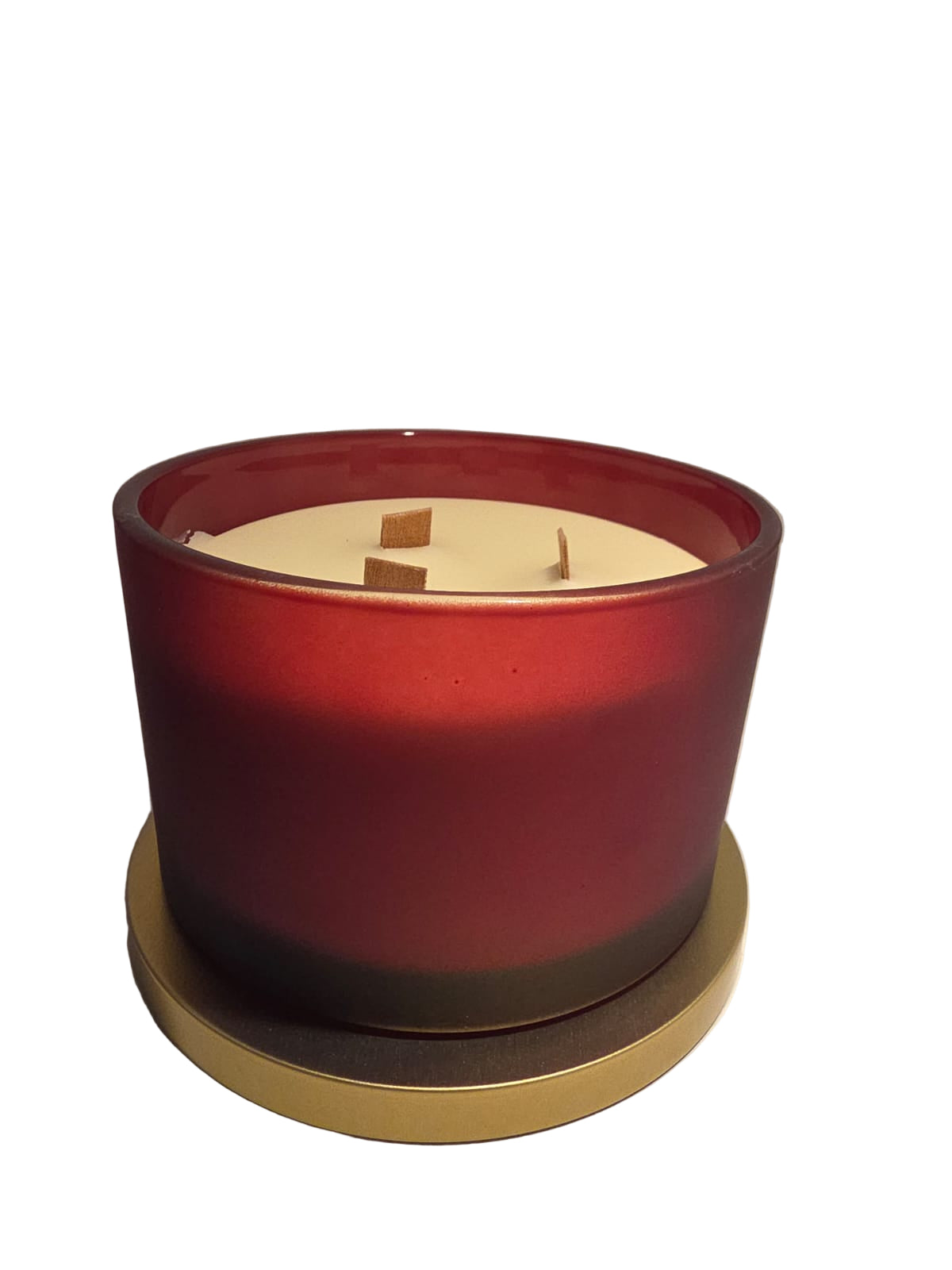 Red Frosted 3 wick candle bowl with Gold Lid