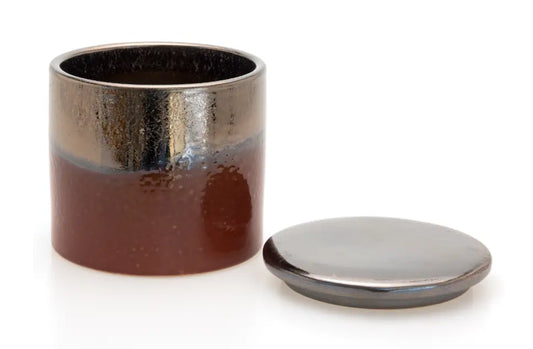 Ceramic Bronze & Burgundy wood wick candle The Antler Candle Company