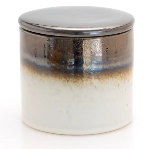 Ceramic Bronze & White woodwick candle The Antler Candle Company