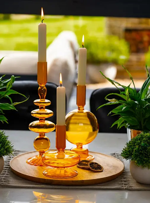 Set of 3 Orange Candle holders - Candles included The Antler Candle Company