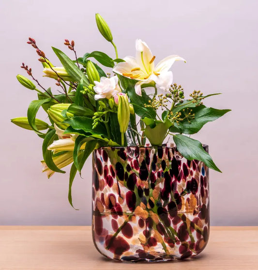 Merlot and Gold glass handbag vase The Antler Candle Company