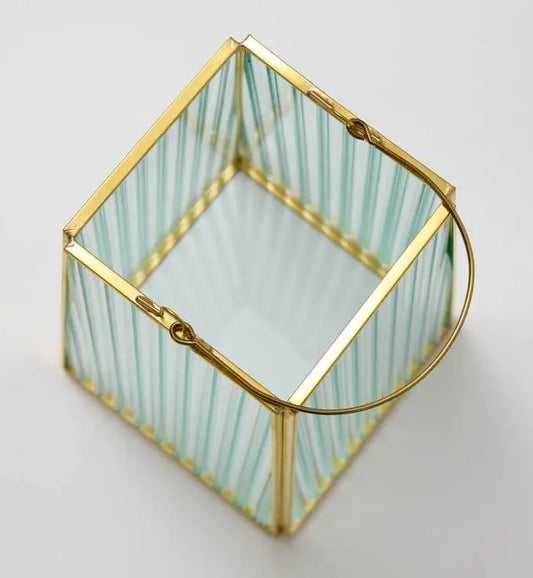 Gold lantern glass candle holder The Antler Candle Company