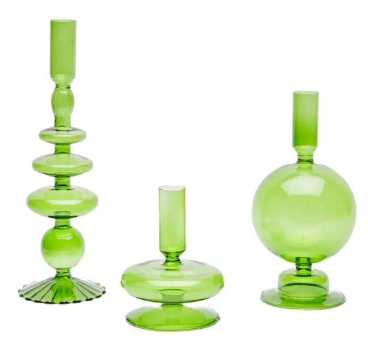 Set of 3 Green Candle holders - Candles included The Antler Candle Company
