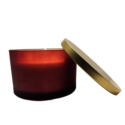Red Frosted 3 wick candle bowl with Gold Lid