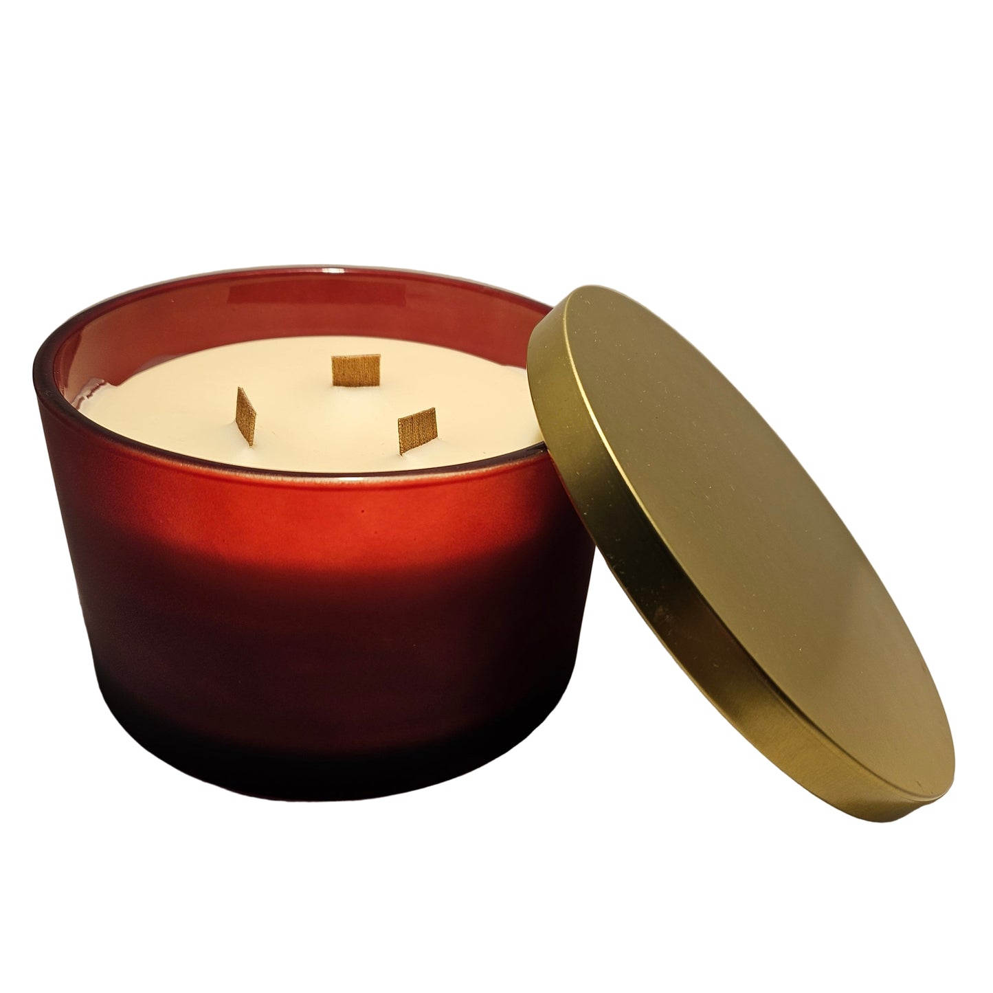 Red Frosted 3 wick candle bowl with Gold Lid