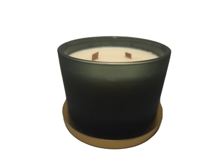 Frosted Green 3 wick candle with Gold lid