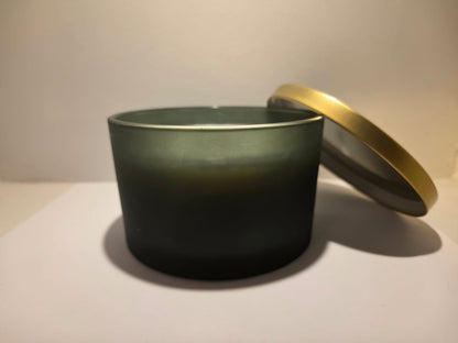 Frosted Green 3 wick candle with Gold lid