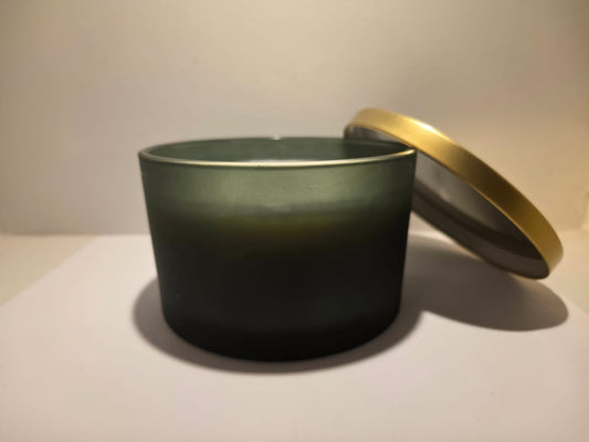 Frosted Green 3 wick candle with Gold lid