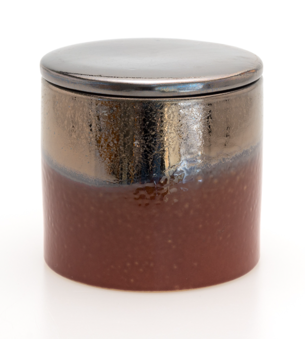 Ceramic Bronze & Burgundy wood wick candle