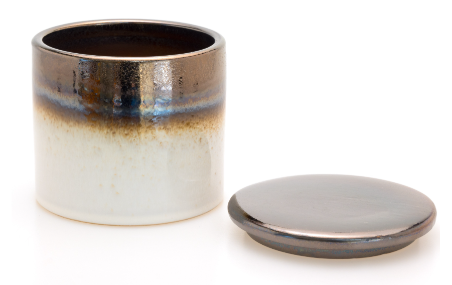 Ceramic Bronze & White woodwick candle