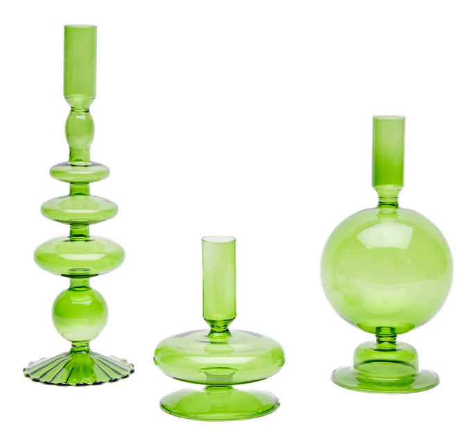 Set of 3 Green Candle holders - Candles included