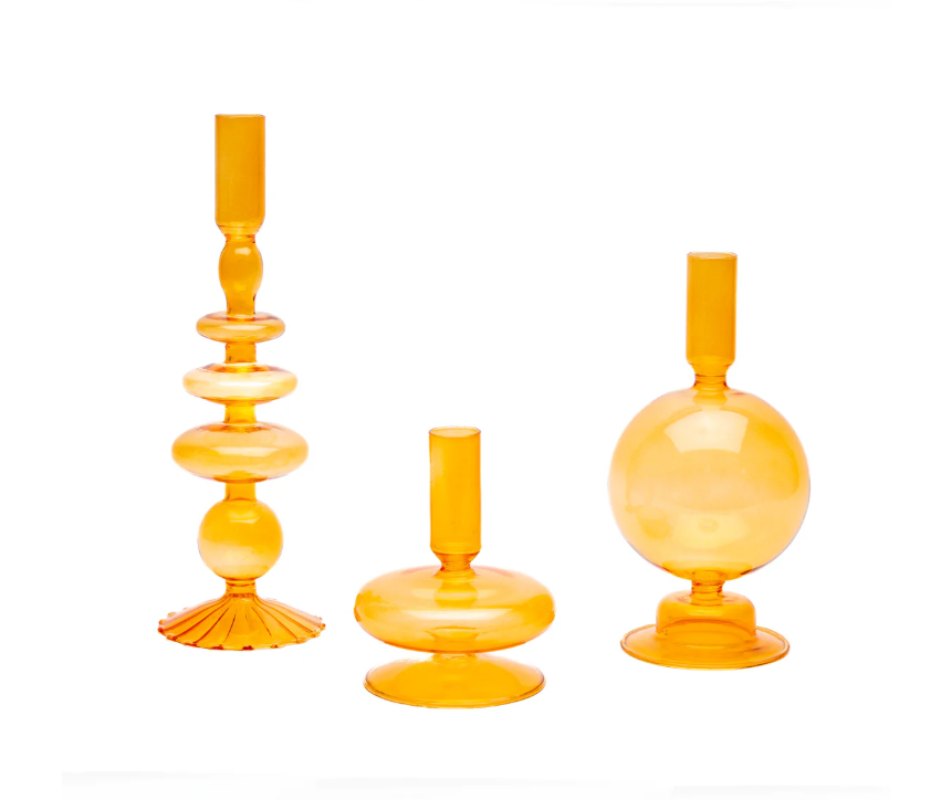 Set of 3 Orange Candle holders - Candles included